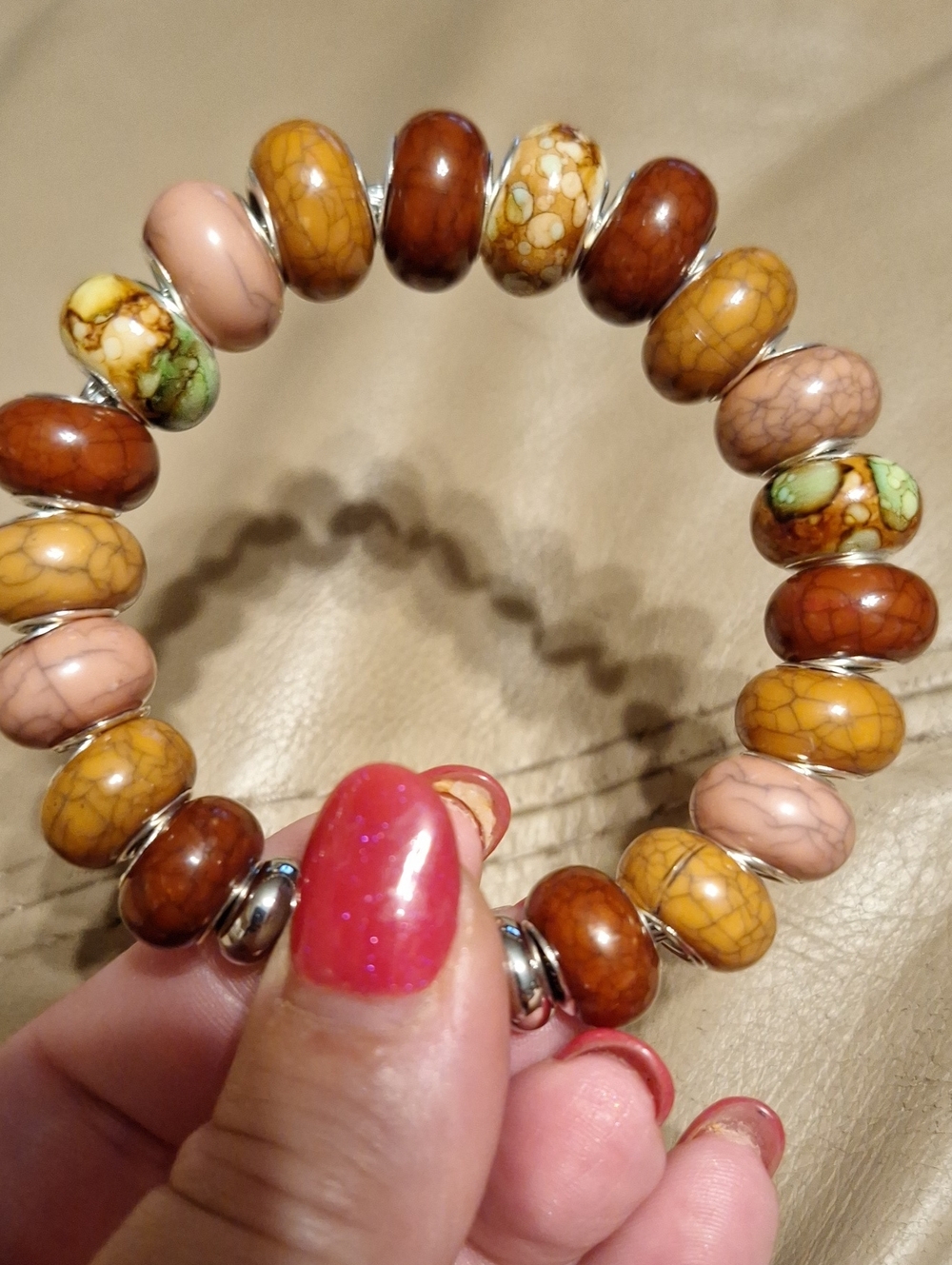 Earth-Tone Mixed Stone Bead Adjustable Bracelet - Brown, Tan & Pink